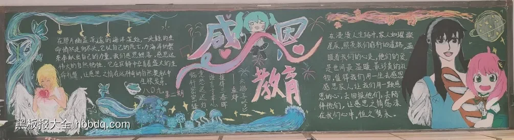 班级感恩黑板报粉笔画-第1张