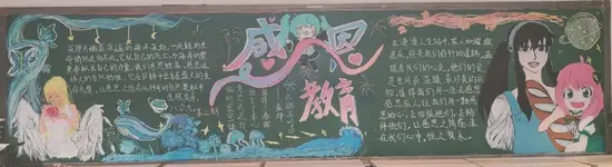 班级感恩黑板报粉笔画