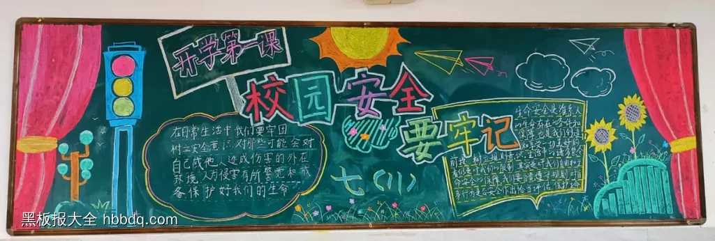 开学第一课校园安全要牢记黑板报-第1张