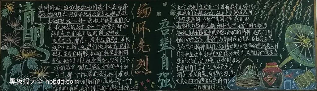 清明缅怀先烈吾辈自强黑板报-第1张