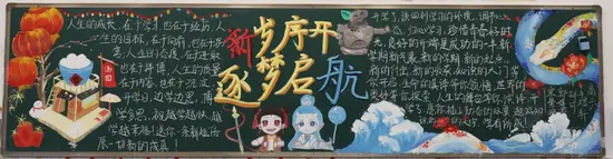 新岁序开逐梦启航黑板报粉笔画