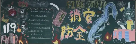119消防安全黑板报粉笔画