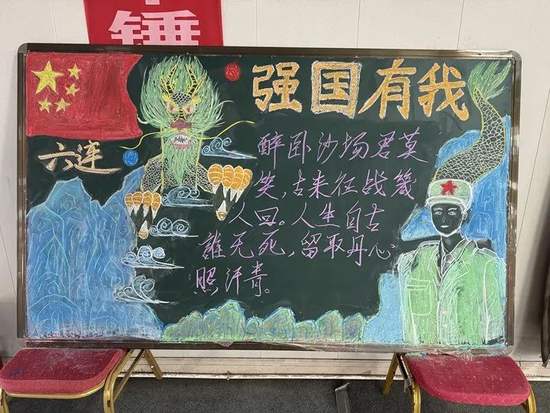 强国有我军训方寸黑板报