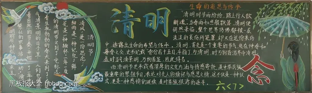六年级清明——生命的追思与传承黑板报-第1张