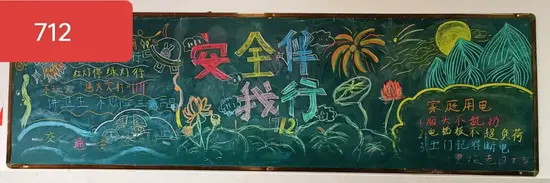 安全伴我行黑板报粉笔画