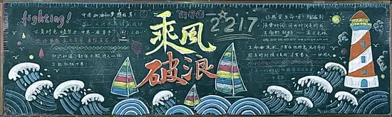 新学期乘风破浪黑板报粉笔画