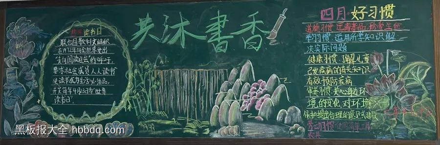 精选6张小学生书香润童年黑板报粉笔画-第2张