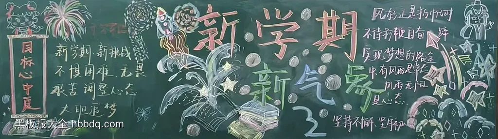 新学期新气象黑板报粉笔画-第1张
