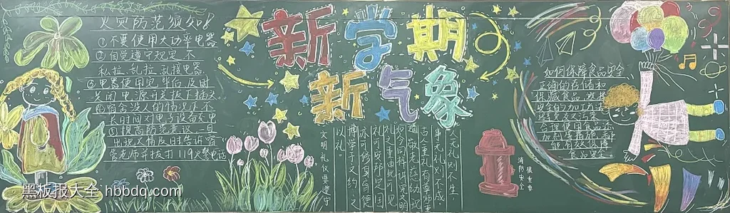 新学期新气象——火灾预防、文明礼仪、食品安全黑板报-第1张