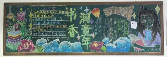 精选6张小学生书香润童年黑板报粉笔画