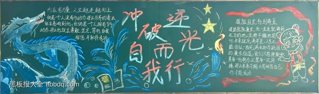 冲破逆光自我而行黑板报粉笔画-第1张