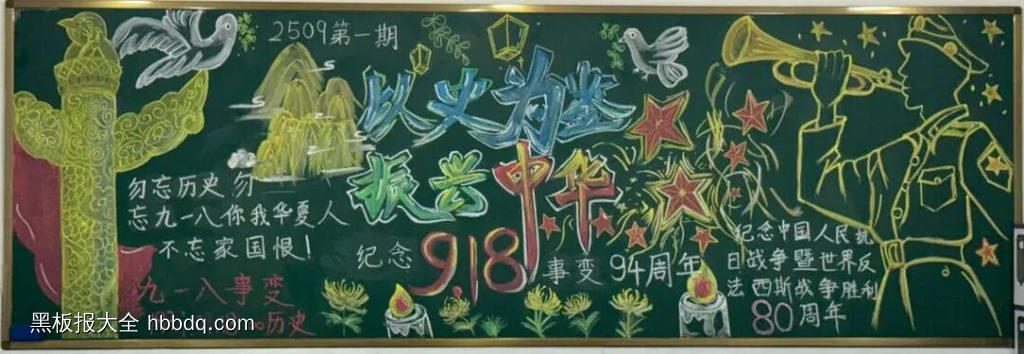 铭记历史九一八，吾辈自强主题黑板报-第4张