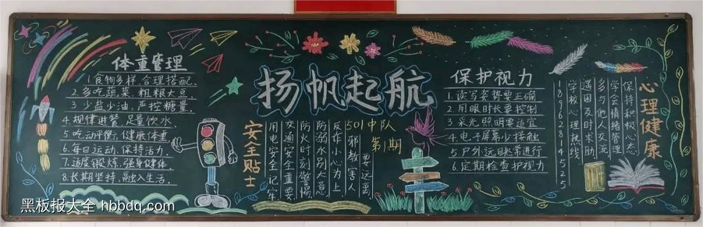 漂亮的扬帆起航黑板报粉笔画-第1张