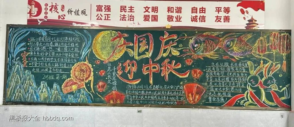 庆国庆，迎中秋主题黑板报-第5张