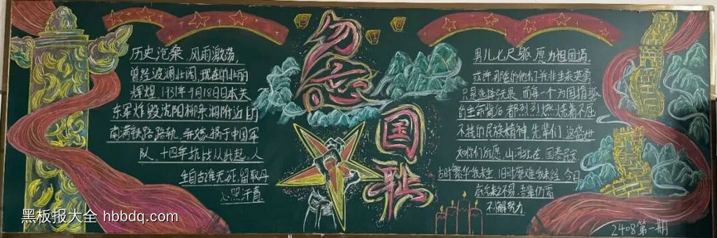 铭记历史九一八，吾辈自强主题黑板报-第1张