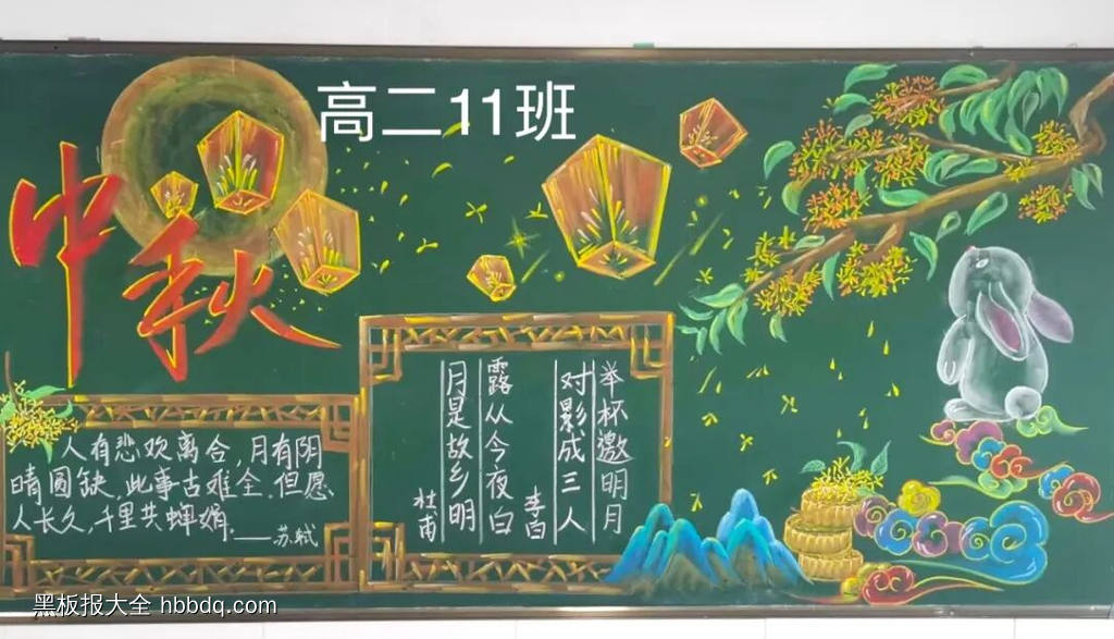 浓情中秋主题黑板报粉笔画8张-第1张