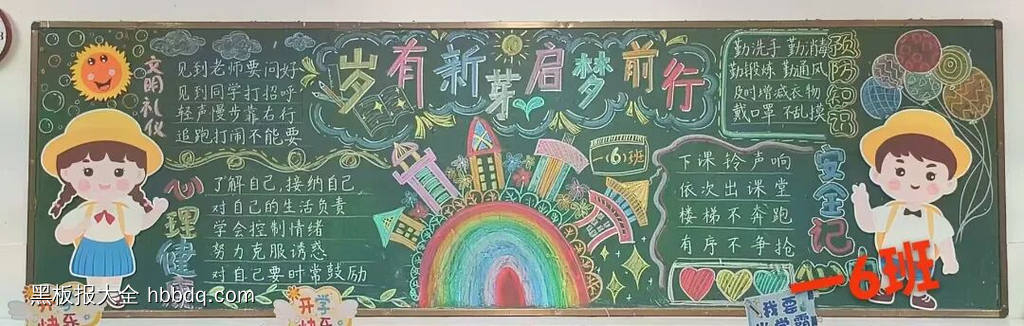一年级启梦前行黑板报-第1张