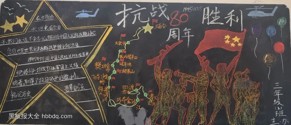 小学超漂亮的纪念抗日战争胜利80周年黑板报-第1张