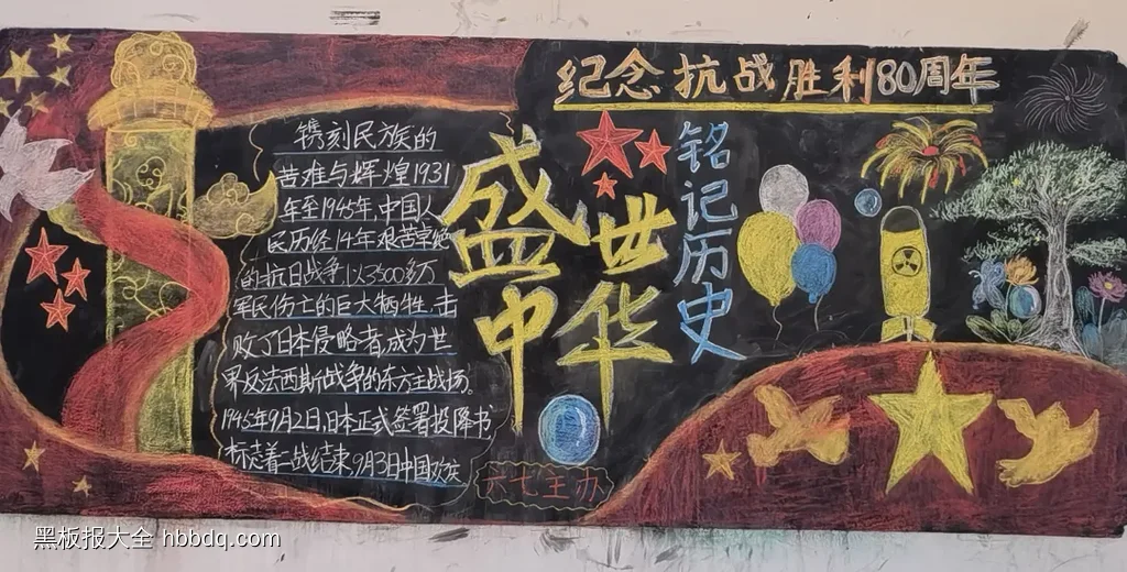 小学超漂亮的纪念抗日战争胜利80周年黑板报-第4张