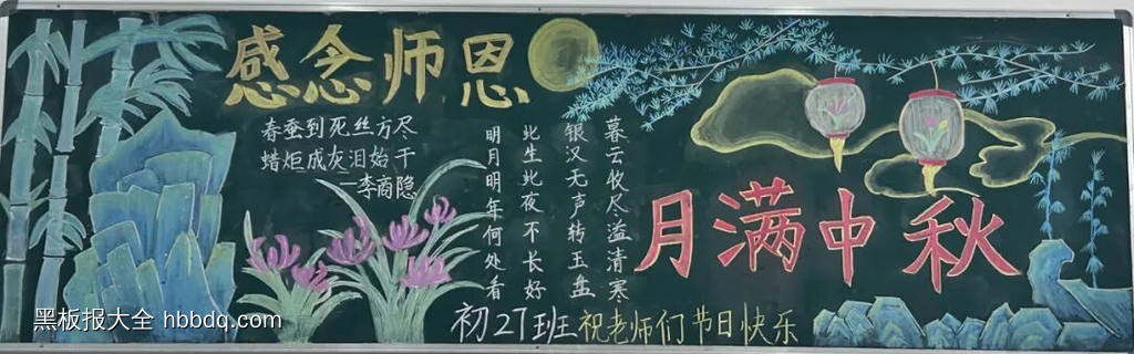 感念师恩，月满中秋主题黑板报-第1张