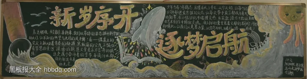 新岁序开筑梦启航黑板报粉笔画-第1张