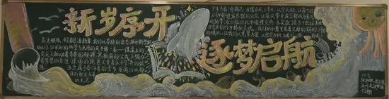新岁序开筑梦启航黑板报粉笔画