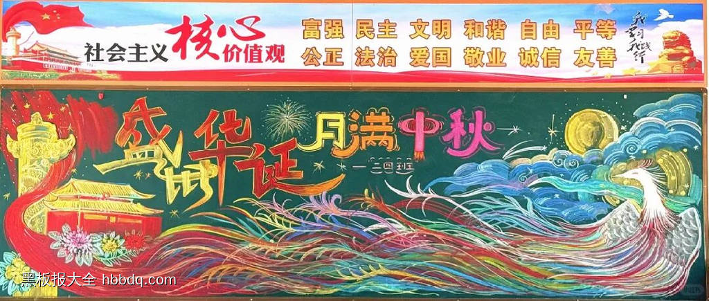 月满中秋，喜迎国庆主题黑板报-第4张