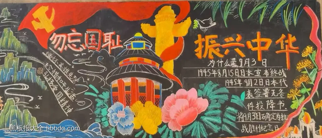 小学超漂亮的纪念抗日战争胜利80周年黑板报-第7张