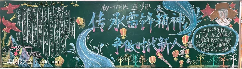 初一传承雷锋精神争做时代新人黑板报-第1张