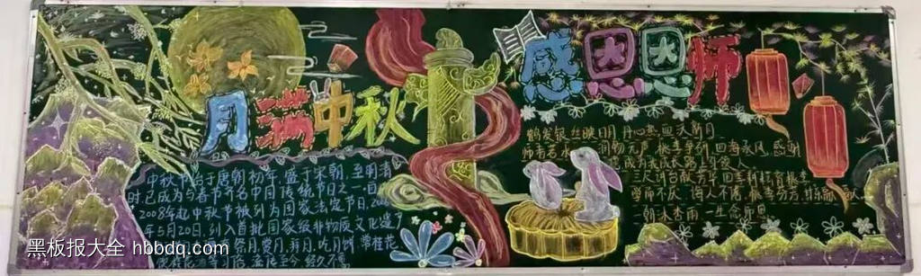 感念师恩，月满中秋主题黑板报-第6张