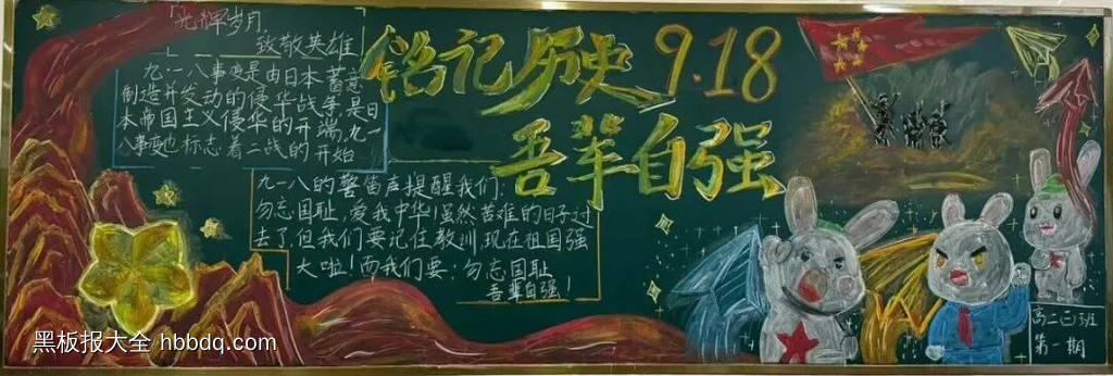 铭记历史九一八，吾辈自强主题黑板报-第2张