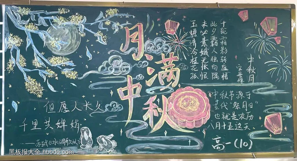 浓情中秋主题黑板报粉笔画8张-第4张