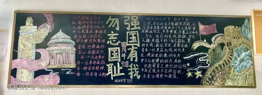 勿忘国耻，强国有我主题黑板报粉笔画7张-第4张