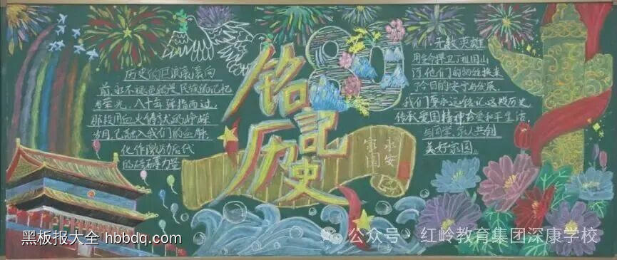 铭记历史，缅怀先烈主题黑板报粉笔画4张-第3张