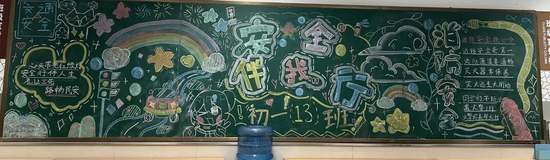 安全伴我行主题黑板报粉笔画4张