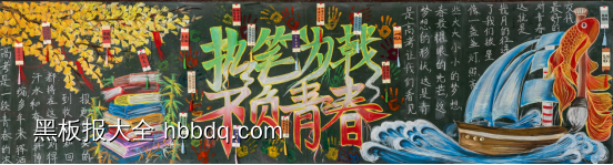 不负韶华，无悔青春主题黑板报-第1张