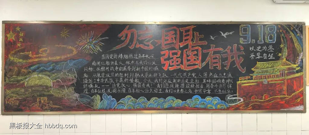 勿忘国耻，强国有我主题黑板报粉笔画7张-第1张