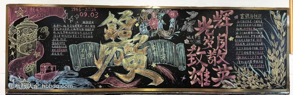 勿忘国耻，强国有我主题黑板报粉笔画7张-第3张