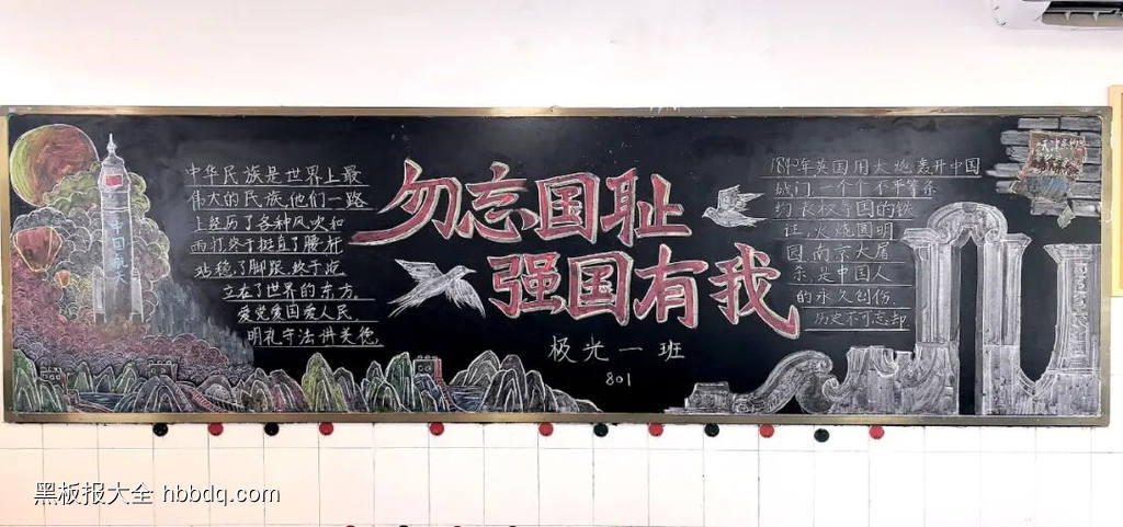 勿忘国耻，强国有我主题黑板报粉笔画7张-第2张