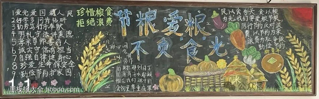 节粮爱粮，不负时光主题黑板报-第1张