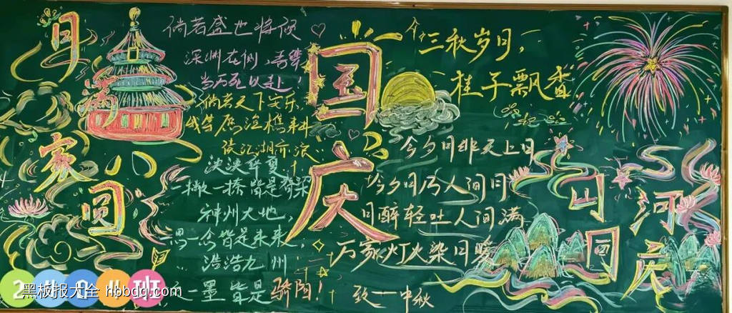 迎中秋，庆国庆主题黑板报简单又好画3张-第3张