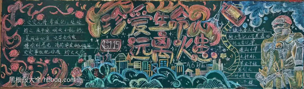 2张珍爱生命远离火患的消防安全黑板报粉笔画-第1张
