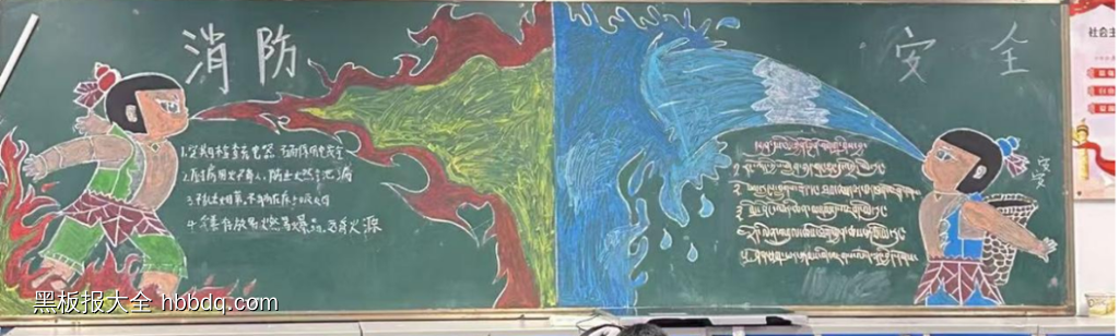 藏语的卡通哪吒消防安全黑板报-第2张