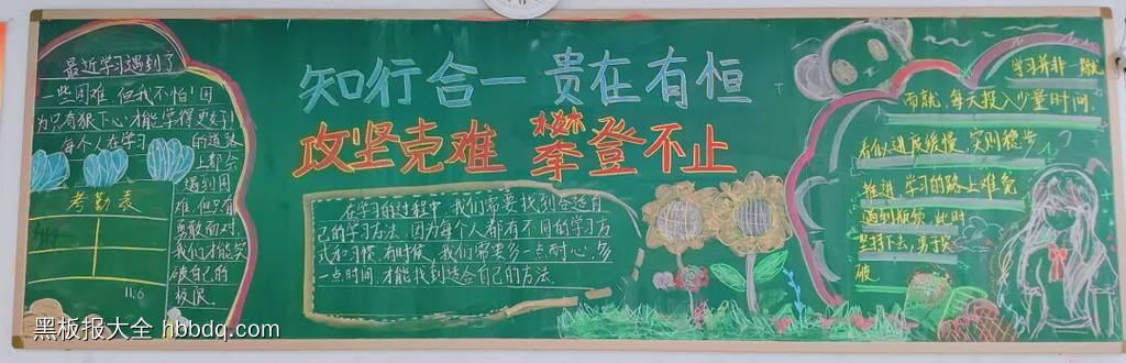 《知行合一，贵在有恒》《攻坚克难，攀登不止》校园文化精神黑板报13张-第7张