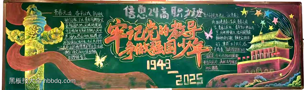 争做强国新时代好少年黑板报粉笔画四幅-第1张