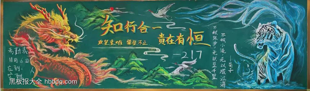 《知行合一，贵在有恒》《攻坚克难，攀登不止》校园文化精神黑板报13张-第1张