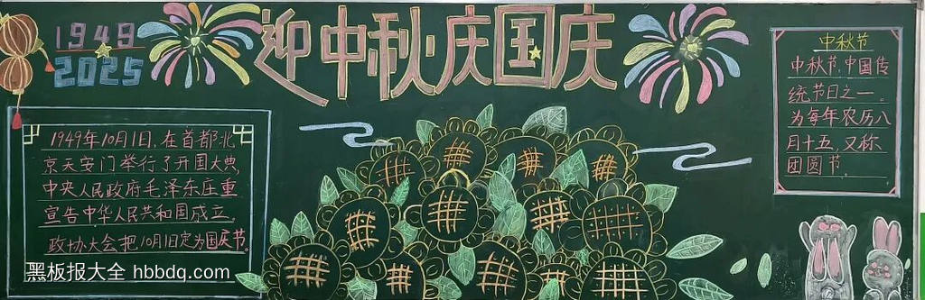 浓情中秋，欢度国庆主题黑板报粉笔画4张-第3张