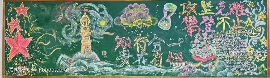 《知行合一，贵在有恒》《攻坚克难，攀登不止》校园文化精神黑板报13张-第2张
