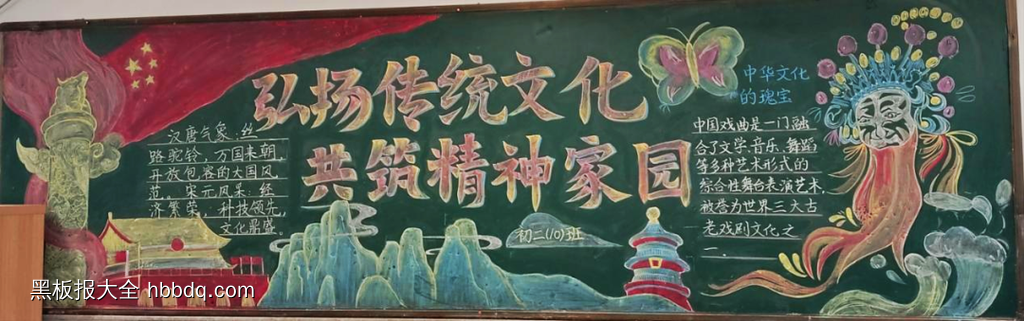 弘扬传统文化黑板报3幅粉笔画-第3张