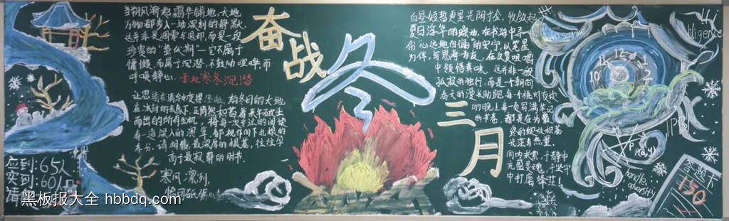 11幅大干三冬月，立冬黑板报粉笔画-第3张